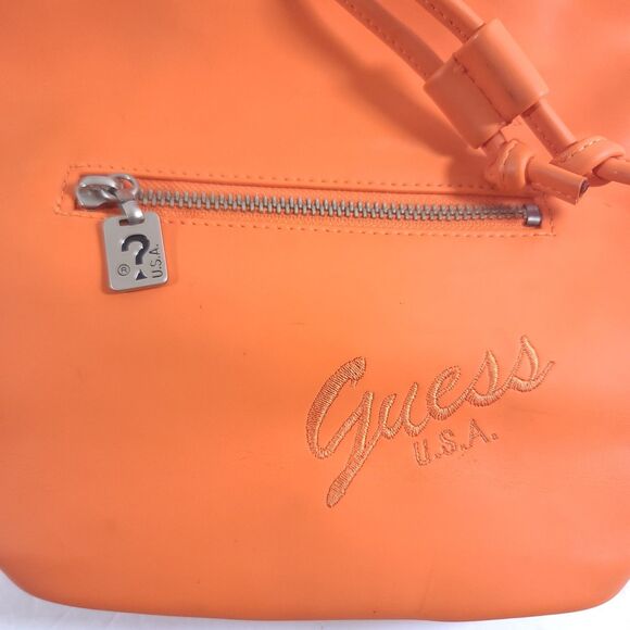Guess Vintage Y2k Drawstring Closure Crossbady Bucket bag womans Orange Purse - Picture 2 of 15